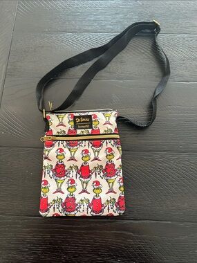 Dr. Seuss Crossbody Loungefly Bag in White/Cream with Red & Green Grinch Print
